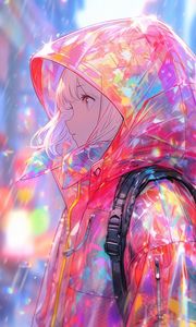 Preview wallpaper girl, raincoat, rain, anime, art