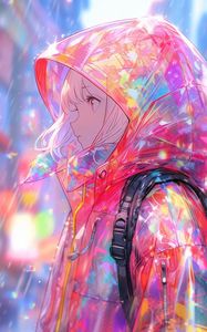 Preview wallpaper girl, raincoat, rain, anime, art