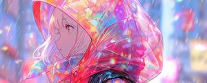 Preview wallpaper girl, raincoat, rain, anime, art