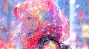 Preview wallpaper girl, raincoat, rain, anime, art