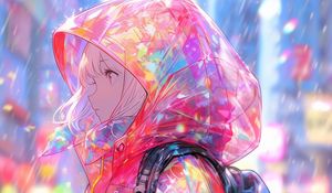 Preview wallpaper girl, raincoat, rain, anime, art