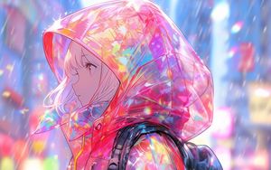 Preview wallpaper girl, raincoat, rain, anime, art