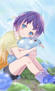 Preview wallpaper girl, raincoat, toy, anime, art