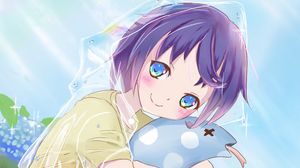 Preview wallpaper girl, raincoat, toy, anime, art