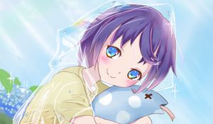 Preview wallpaper girl, raincoat, toy, anime, art