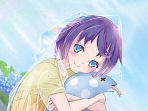 Preview wallpaper girl, raincoat, toy, anime, art