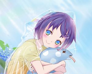 Preview wallpaper girl, raincoat, toy, anime, art