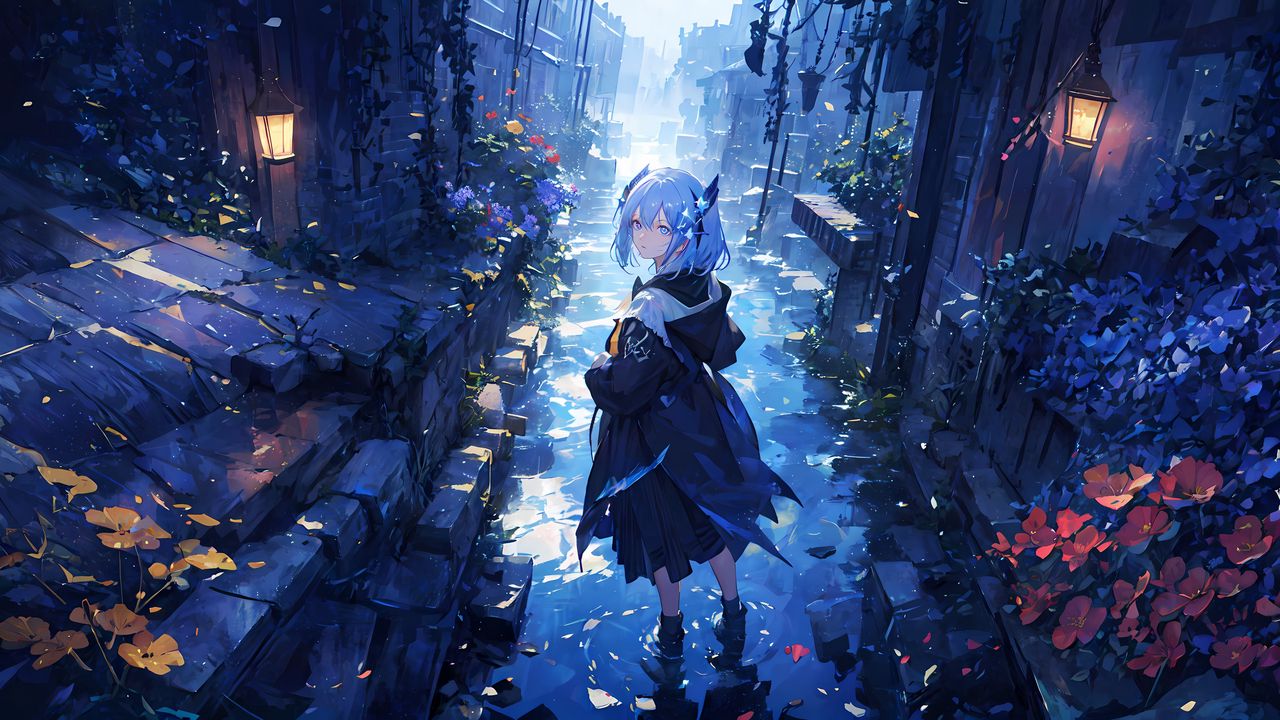 Wallpaper girl, raincoat, trail, anime