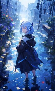 Preview wallpaper girl, raincoat, trail, anime