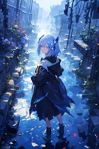 Preview wallpaper girl, raincoat, trail, anime