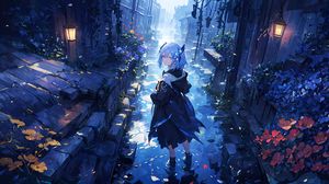 Preview wallpaper girl, raincoat, trail, anime