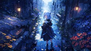 Preview wallpaper girl, raincoat, trail, anime