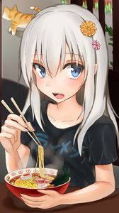 Preview wallpaper girl, ramen, noodles, anime, art