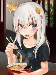 Preview wallpaper girl, ramen, noodles, anime, art