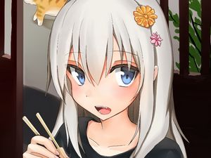 Preview wallpaper girl, ramen, noodles, anime, art