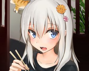 Preview wallpaper girl, ramen, noodles, anime, art