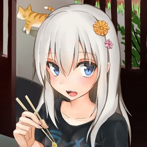 Preview wallpaper girl, ramen, noodles, anime, art