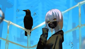 Preview wallpaper girl, raven, skull, bones, anime