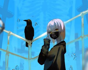 Preview wallpaper girl, raven, skull, bones, anime