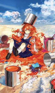 Preview wallpaper girl, redhead, paint, colorful, anime, art