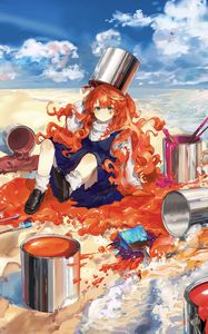 Preview wallpaper girl, redhead, paint, colorful, anime, art