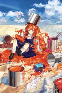 Preview wallpaper girl, redhead, paint, colorful, anime, art