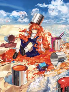 Preview wallpaper girl, redhead, paint, colorful, anime, art