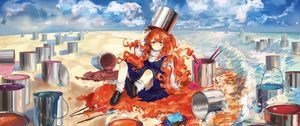 Preview wallpaper girl, redhead, paint, colorful, anime, art