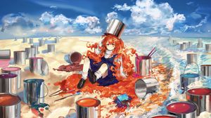 Preview wallpaper girl, redhead, paint, colorful, anime, art