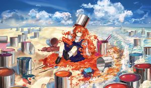 Preview wallpaper girl, redhead, paint, colorful, anime, art