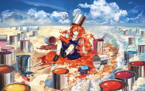 Preview wallpaper girl, redhead, paint, colorful, anime, art