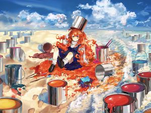 Preview wallpaper girl, redhead, paint, colorful, anime, art