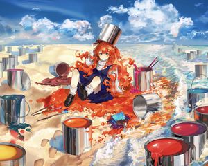 Preview wallpaper girl, redhead, paint, colorful, anime, art