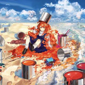 Preview wallpaper girl, redhead, paint, colorful, anime, art