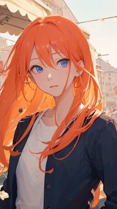 Preview wallpaper girl, redhead, street, anime, art