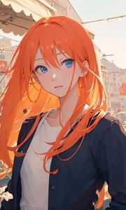 Preview wallpaper girl, redhead, street, anime, art