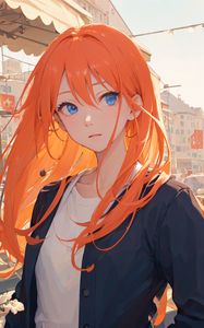 Preview wallpaper girl, redhead, street, anime, art