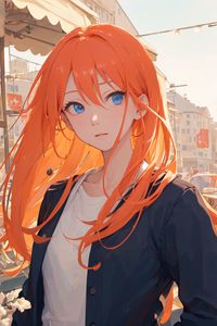 Preview wallpaper girl, redhead, street, anime, art