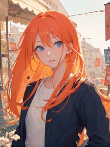 Preview wallpaper girl, redhead, street, anime, art