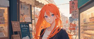Preview wallpaper girl, redhead, street, anime, art