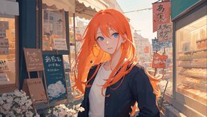 Preview wallpaper girl, redhead, street, anime, art