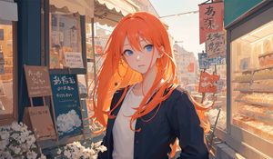 Preview wallpaper girl, redhead, street, anime, art