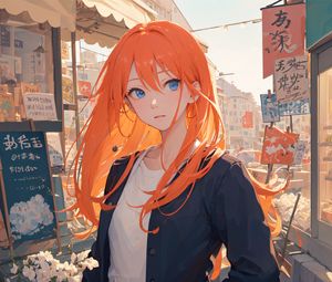 Preview wallpaper girl, redhead, street, anime, art