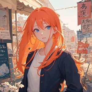 Preview wallpaper girl, redhead, street, anime, art