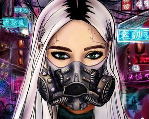 Preview wallpaper girl, respirator, cyberpunk, mask, art