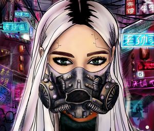 Preview wallpaper girl, respirator, cyberpunk, mask, art