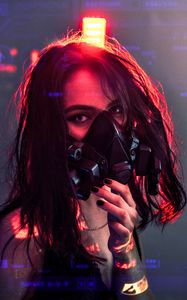 Preview wallpaper girl, respirator, mask, cyberpunk