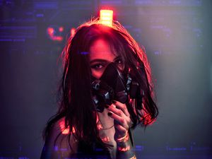 Preview wallpaper girl, respirator, mask, cyberpunk