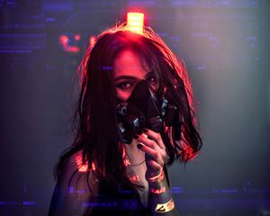 Preview wallpaper girl, respirator, mask, cyberpunk