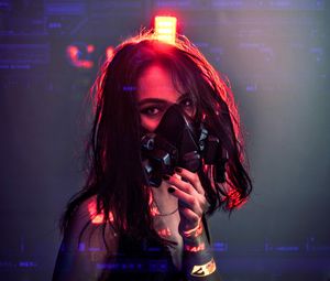 Preview wallpaper girl, respirator, mask, cyberpunk